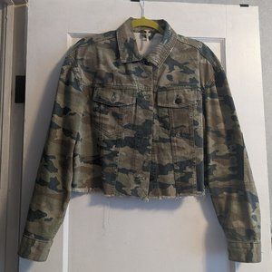 WORN ONCE! Free People, Camo Cut-Off Jean Jacket, XS